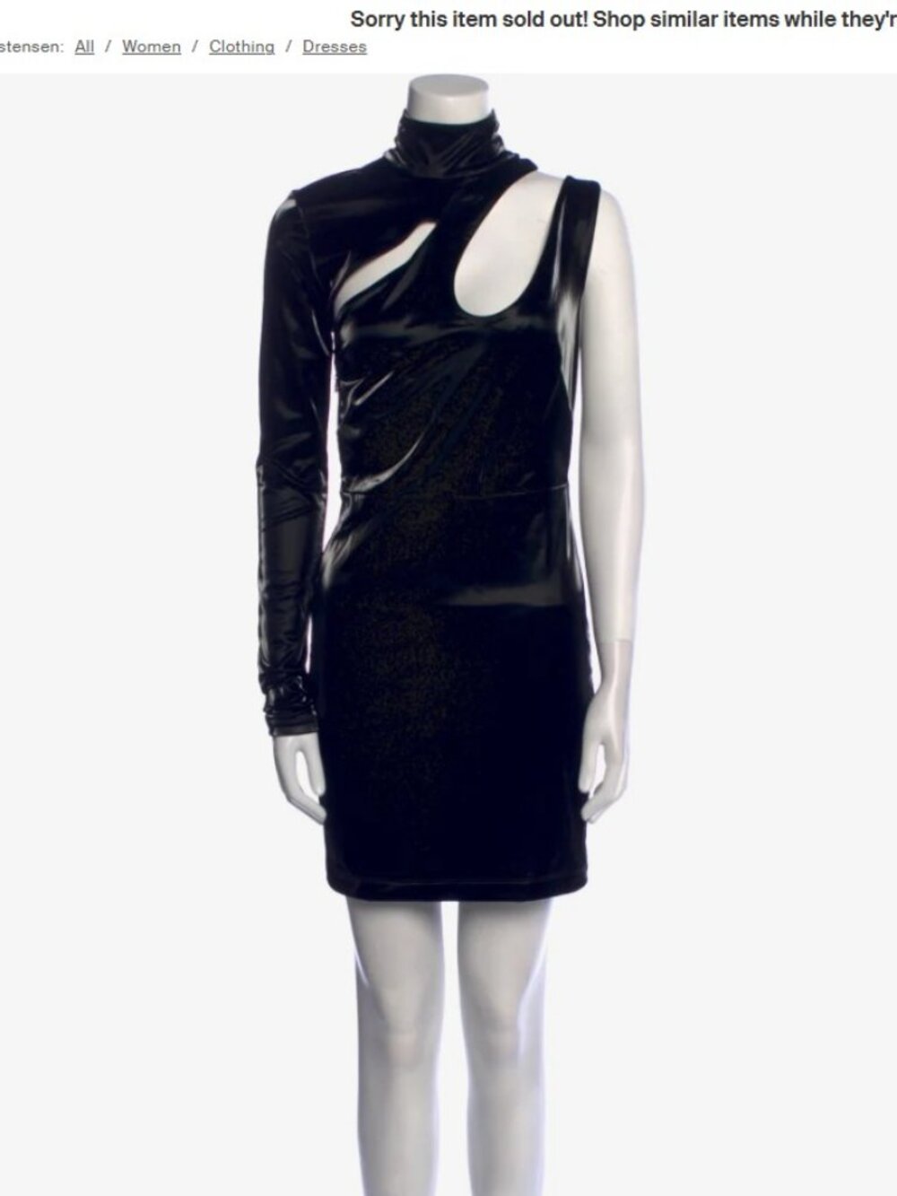 ROTATE Birger Christensen Black Shiny Leather(ish) Dress
